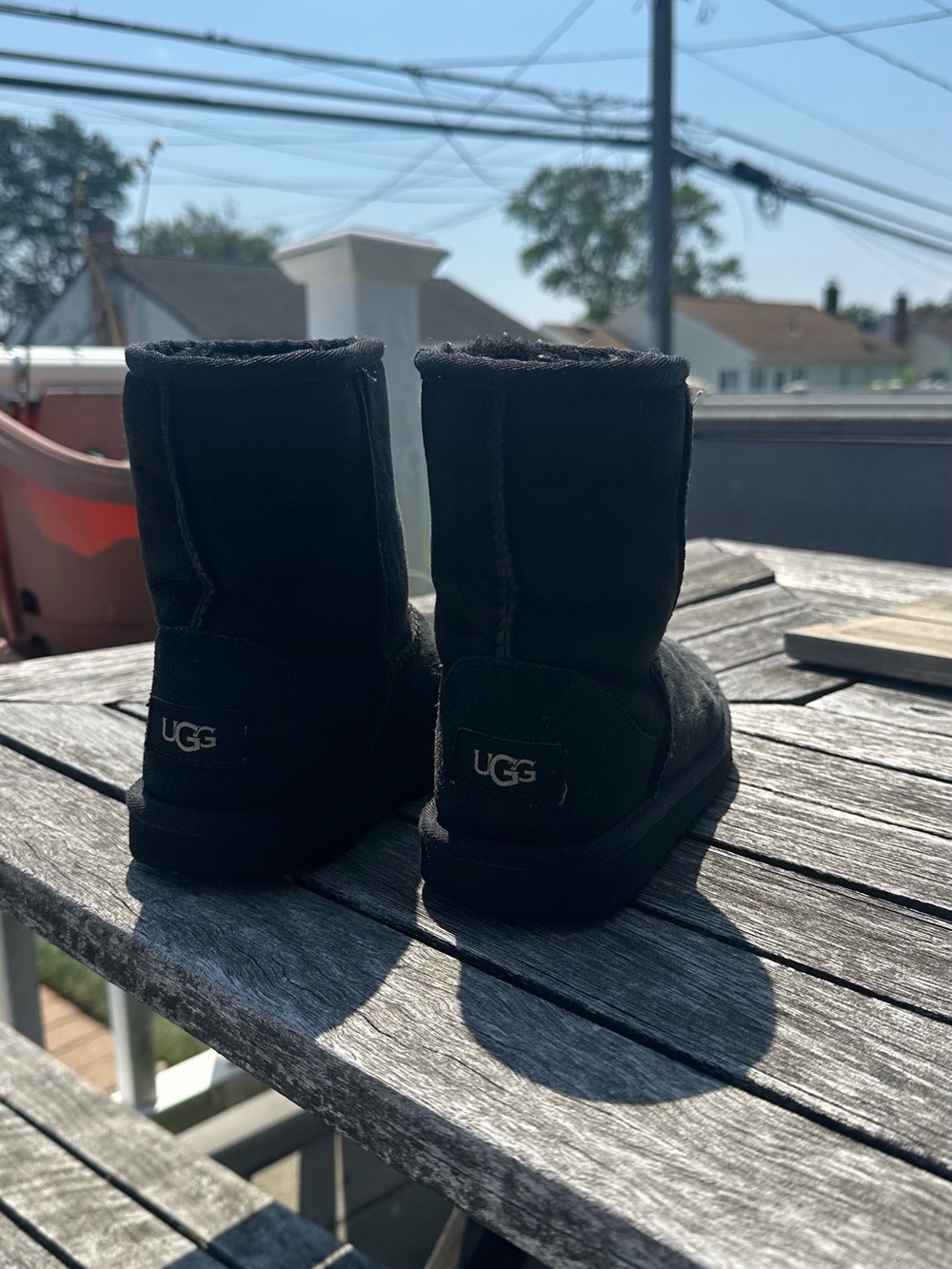 UGG Kids Black Short Fuzzy Lined Boots
